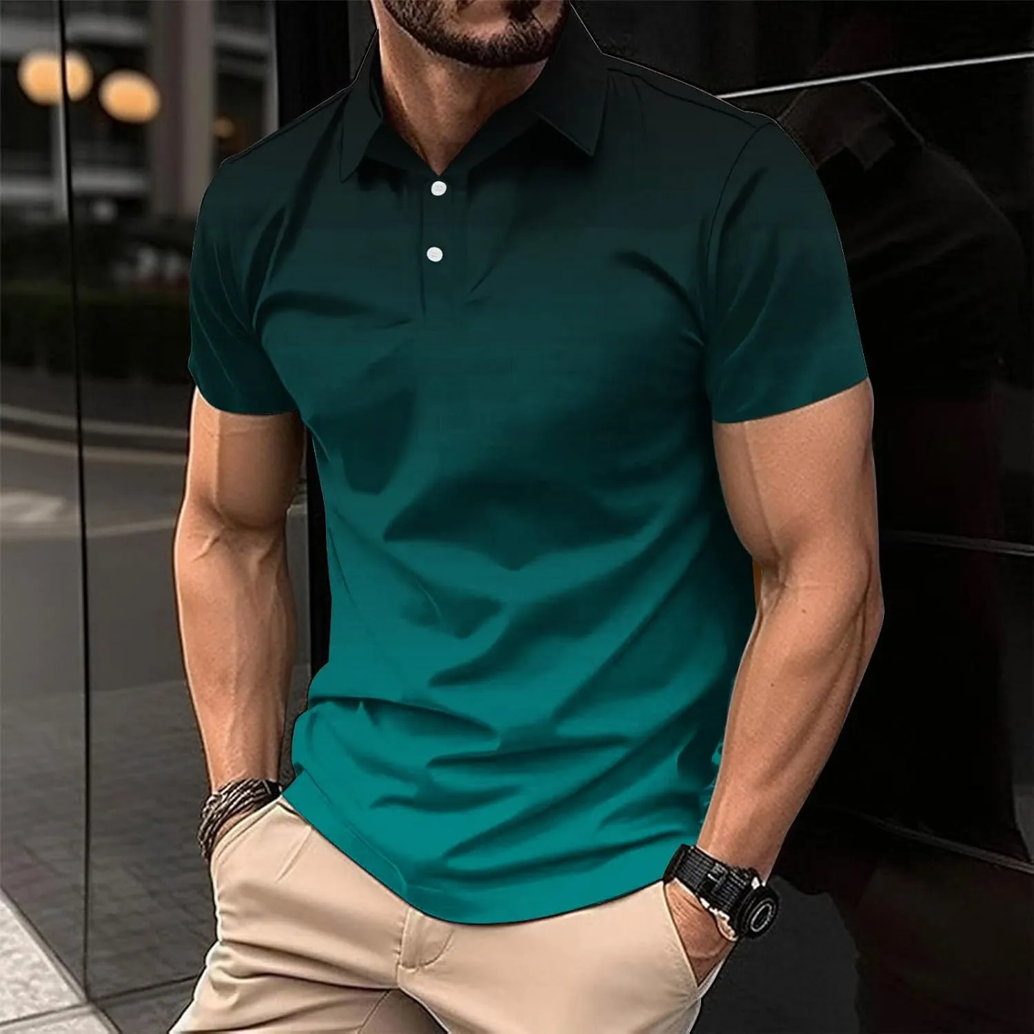 Mens Polo Shirts Short Sleeve Sport Golf Tennis T Shirt Quick Dry Athletic Workout Polo Shirt Gradient Blouse