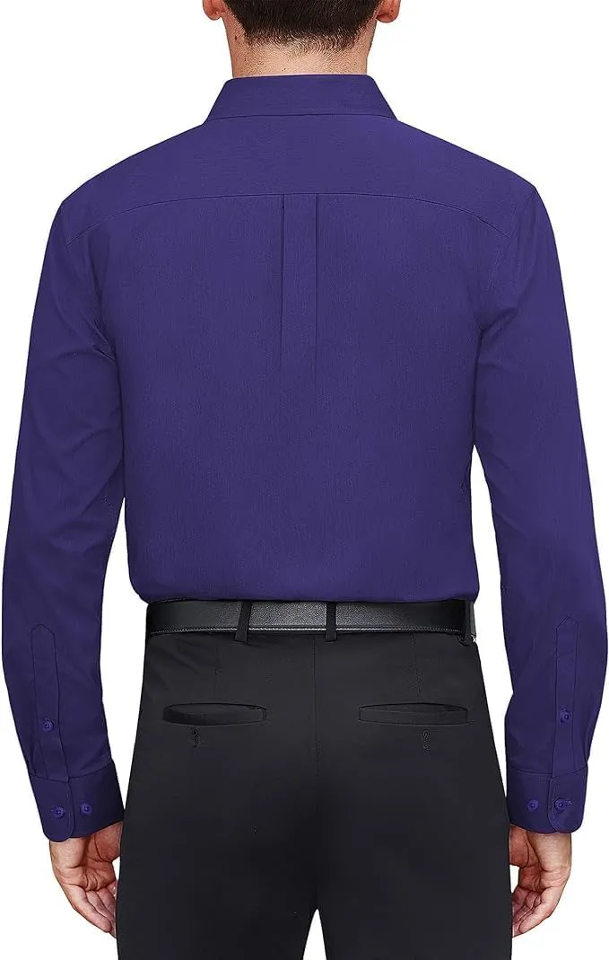 Men’s Solid Long Sleeve Casual Business Formal Wrinkle Free Slim Fit Dress Shirt