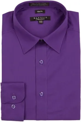 Men’s Solid Long Sleeve Casual Business Formal Wrinkle Free Slim Fit Dress Shirt