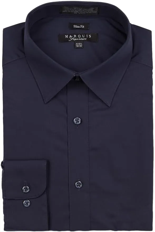 Men’s Solid Long Sleeve Casual Business Formal Wrinkle Free Slim Fit Dress Shirt