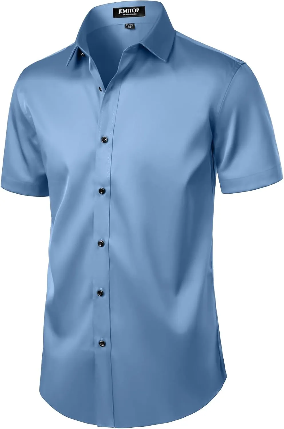 Men's Stretch Wrinkle Free Dress Shirts Formal Wedding Prom Short Sleeve Slim Fit Button Down Shirt