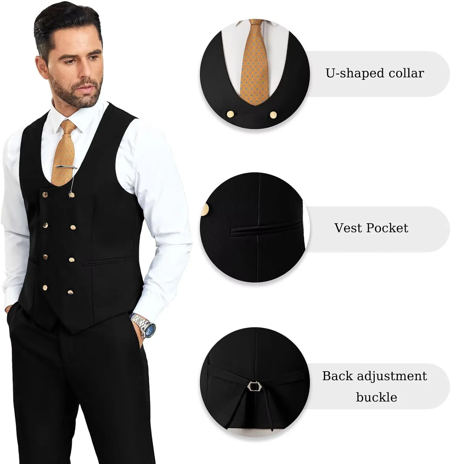 Men's Suit Slim Fit 3 Piece Double Breasted Suits Prom Tuxedo Set Formal Casual Jacket Blazer Vest Pant Wedding Suit for Men
