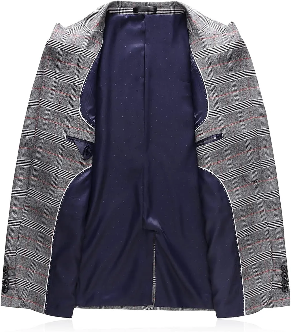 Mens Suits 3 Piece Check Plaid Suit Single Breasted One Button Jackets Formal Dress Party Prom Tuxedo Suits Blazer Set
