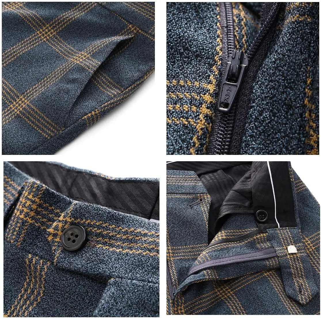 Mens Suits 3 Piece Check Plaid Suit Single Breasted One Button Jackets Formal Dress Party Prom Tuxedo Suits Blazer Set