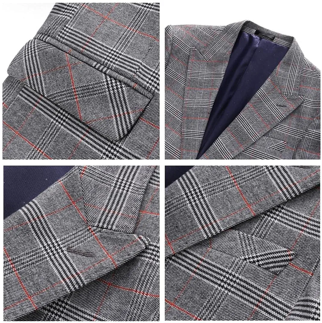 Mens Suits 3 Piece Check Plaid Suit Single Breasted One Button Jackets Formal Dress Party Prom Tuxedo Suits Blazer Set