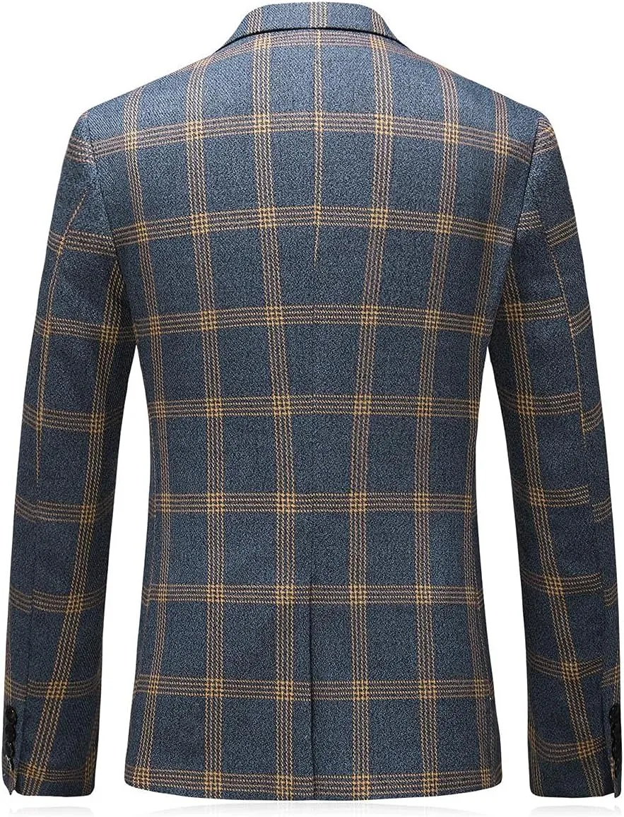 Mens Suits 3 Piece Check Plaid Suit Single Breasted One Button Jackets Formal Dress Party Prom Tuxedo Suits Blazer Set