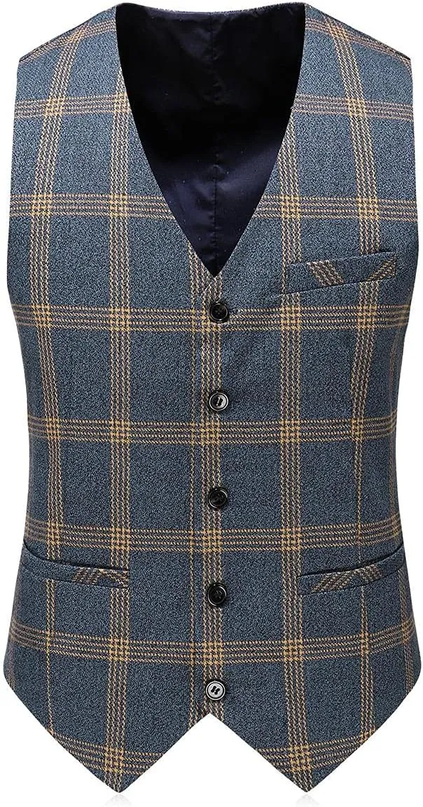 Mens Suits 3 Piece Check Plaid Suit Single Breasted One Button Jackets Formal Dress Party Prom Tuxedo Suits Blazer Set