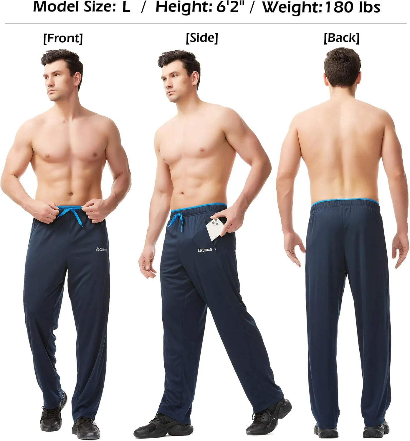 Mens Sweatpants with Zipper Pockets Open Bottom Athletic Pants for Workout,Running,Training,Jogging,Gym