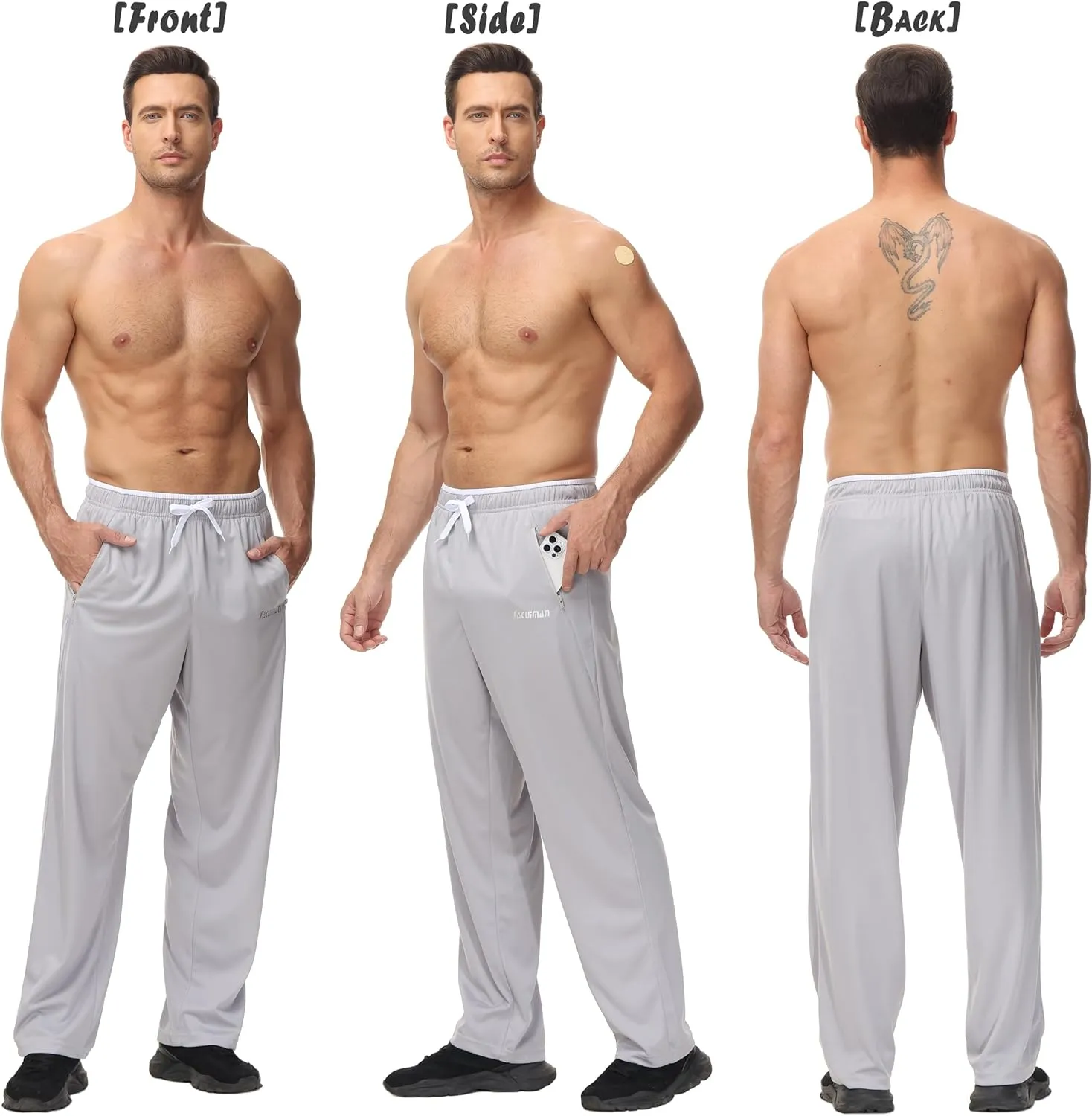 Mens Sweatpants with Zipper Pockets Open Bottom Athletic Pants for Workout,Running,Training,Jogging,Gym