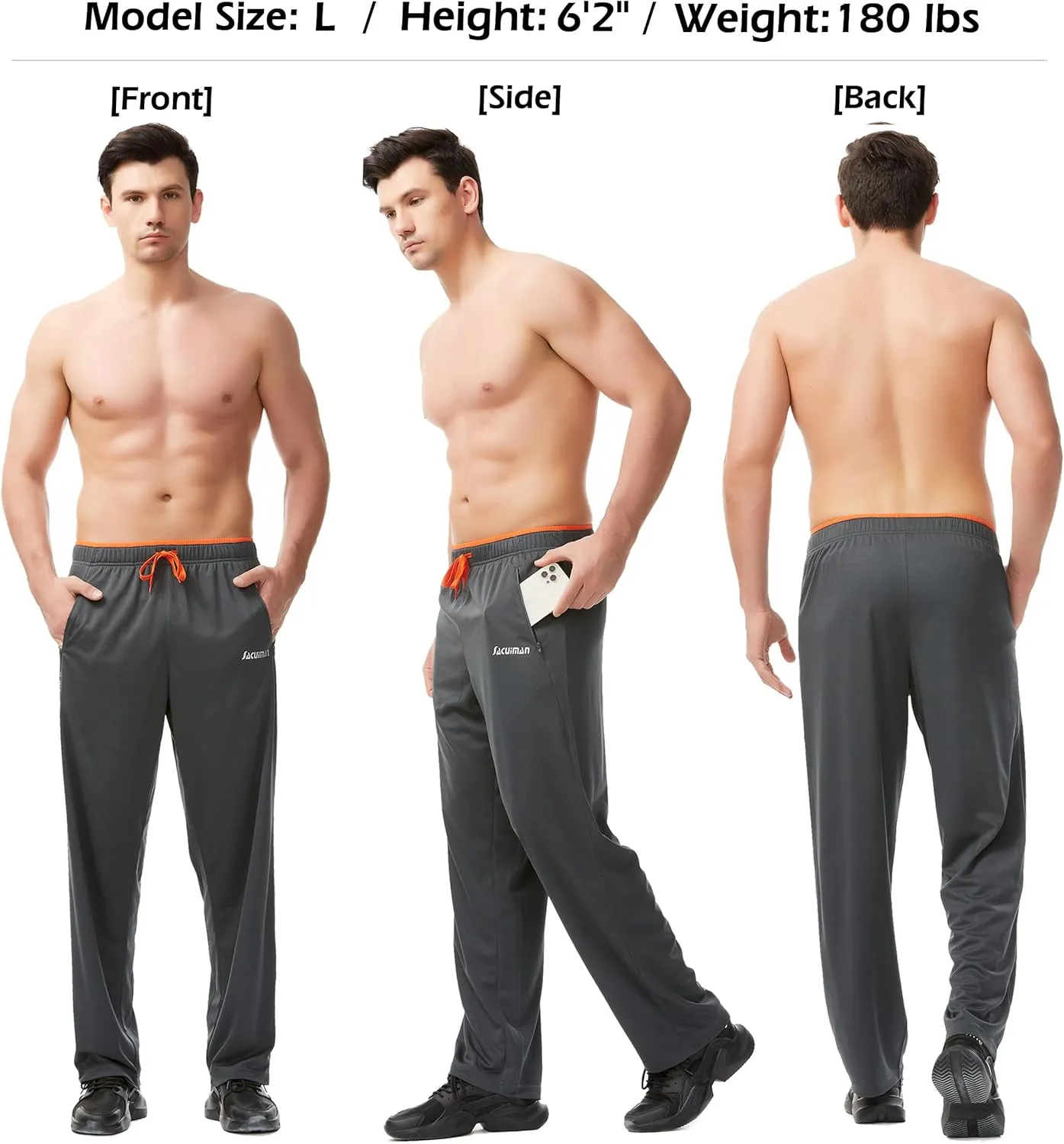 Mens Sweatpants with Zipper Pockets Open Bottom Athletic Pants for Workout,Running,Training,Jogging,Gym