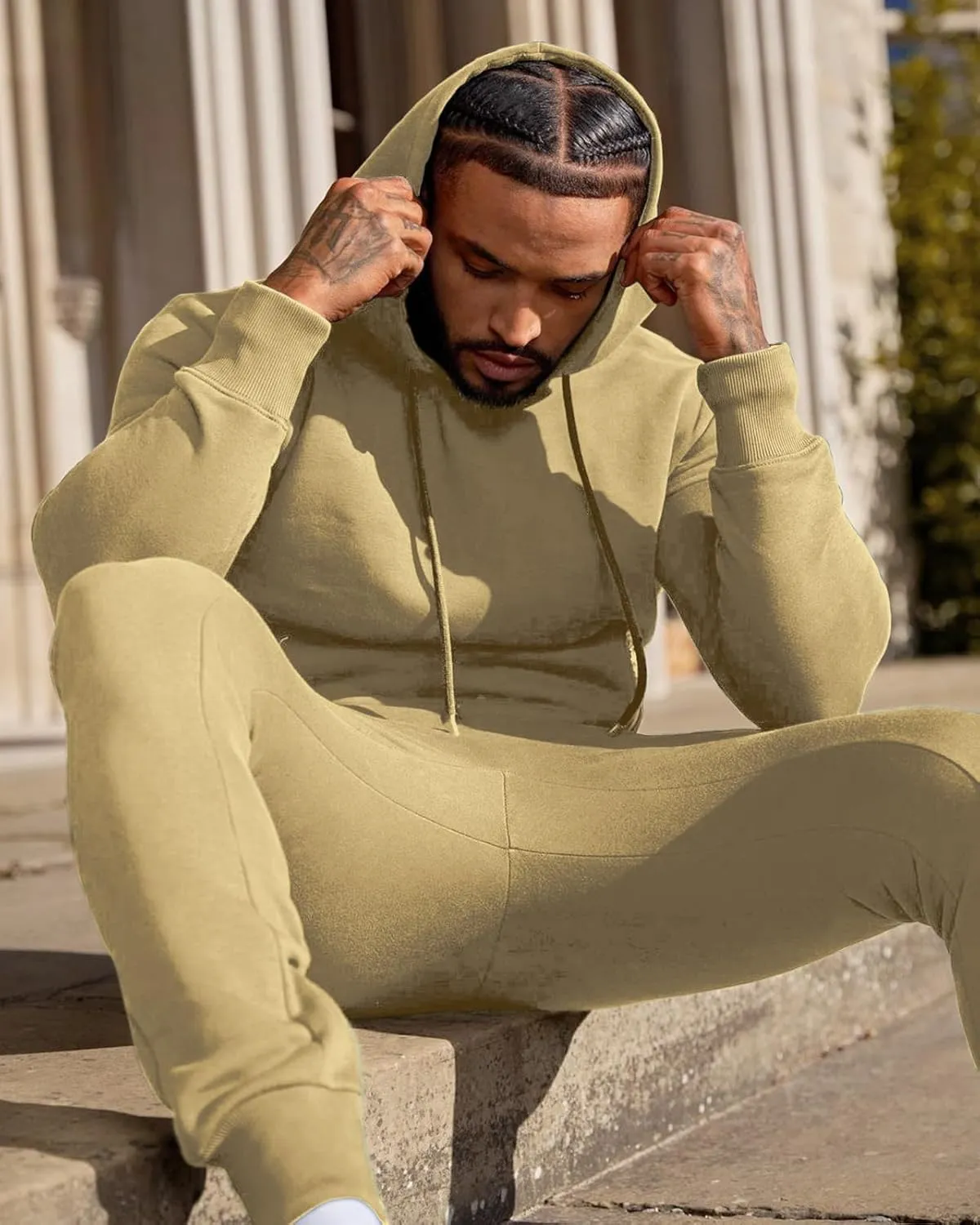 Mens Sweatsuits Set 2 Piece Hoodie Outfit Jogging Tracksuits for Men Casual Athletic Long Sleeve Pullover Suit Set