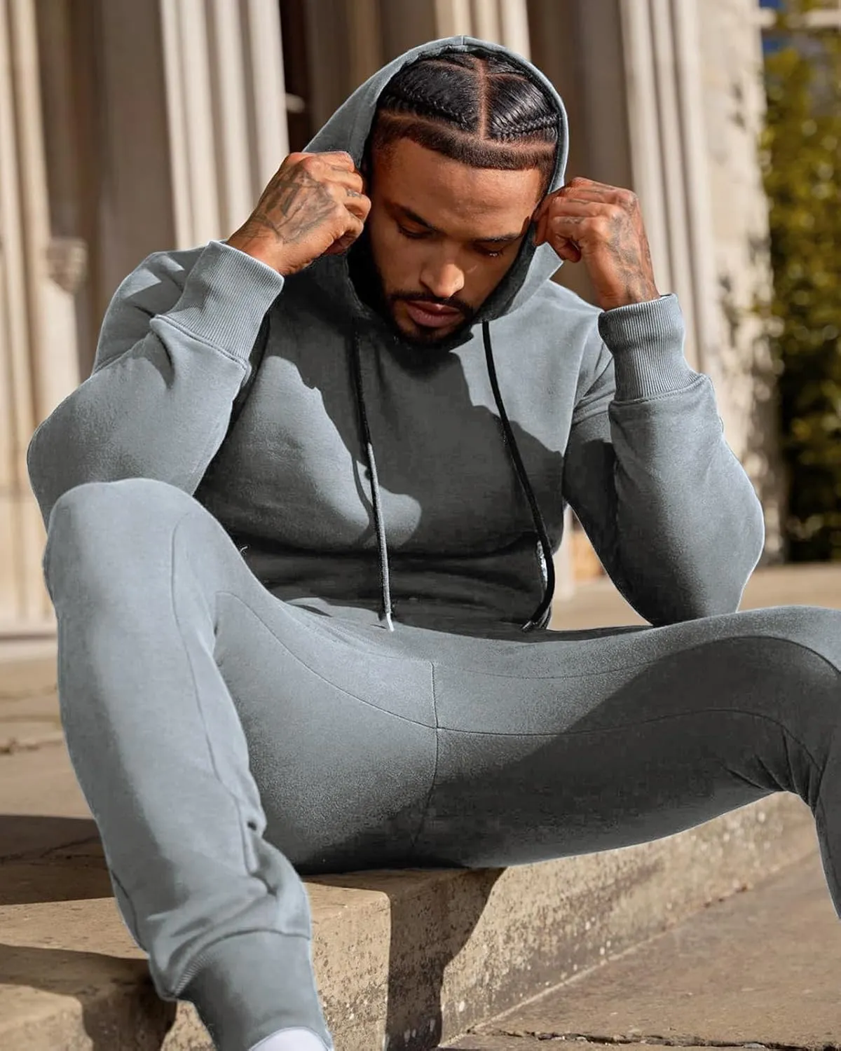 Mens Sweatsuits Set 2 Piece Hoodie Outfit Jogging Tracksuits for Men Casual Athletic Long Sleeve Pullover Suit Set