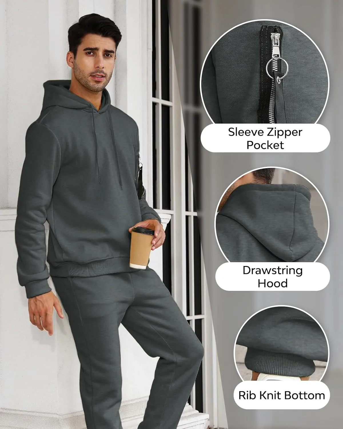 Mens Sweatsuits Set 2 Piece Hoodie Outfit Jogging Tracksuits for Men Casual Athletic Long Sleeve Pullover Suit Set