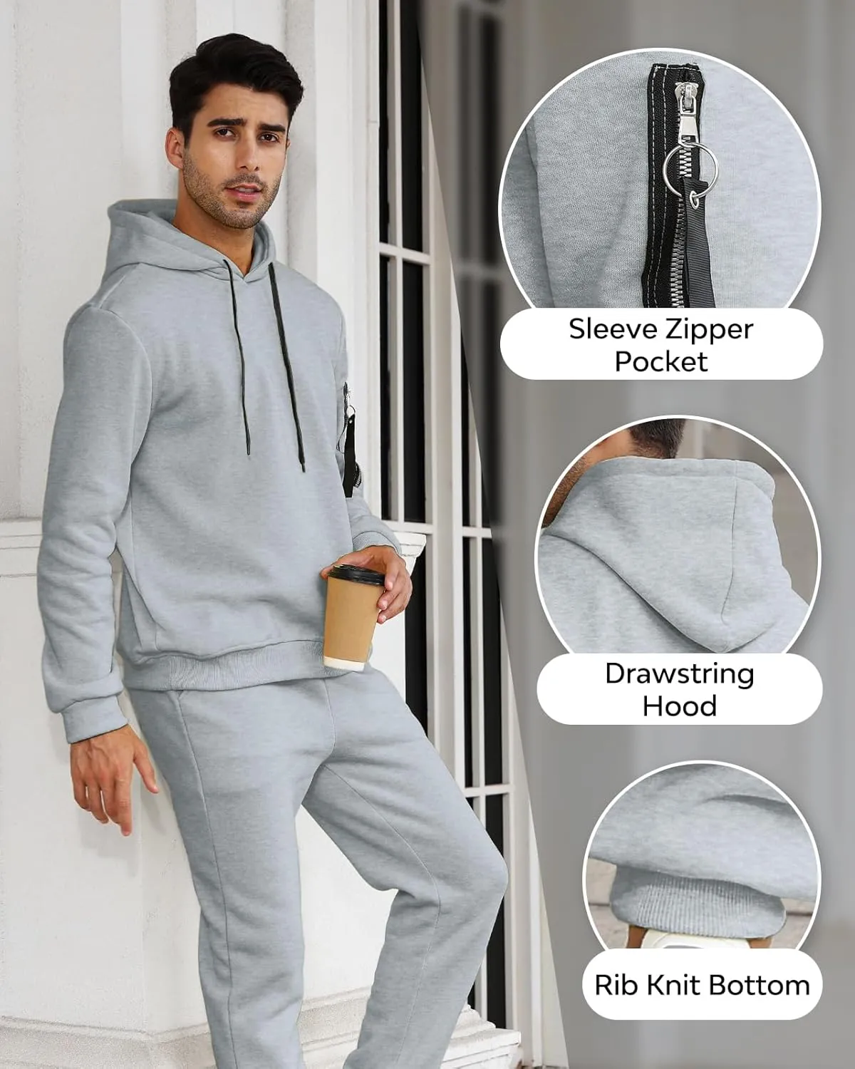 Mens Sweatsuits Set 2 Piece Hoodie Outfit Jogging Tracksuits for Men Casual Athletic Long Sleeve Pullover Suit Set