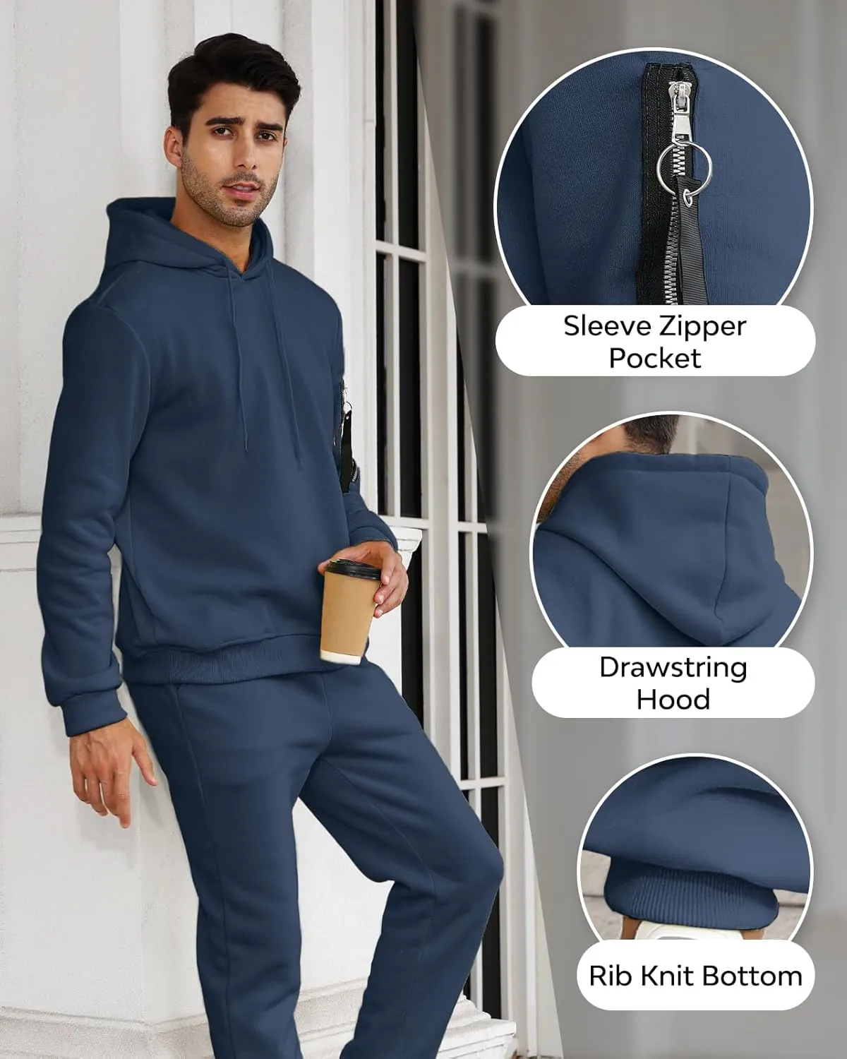 Mens Sweatsuits Set 2 Piece Hoodie Outfit Jogging Tracksuits for Men Casual Athletic Long Sleeve Pullover Suit Set