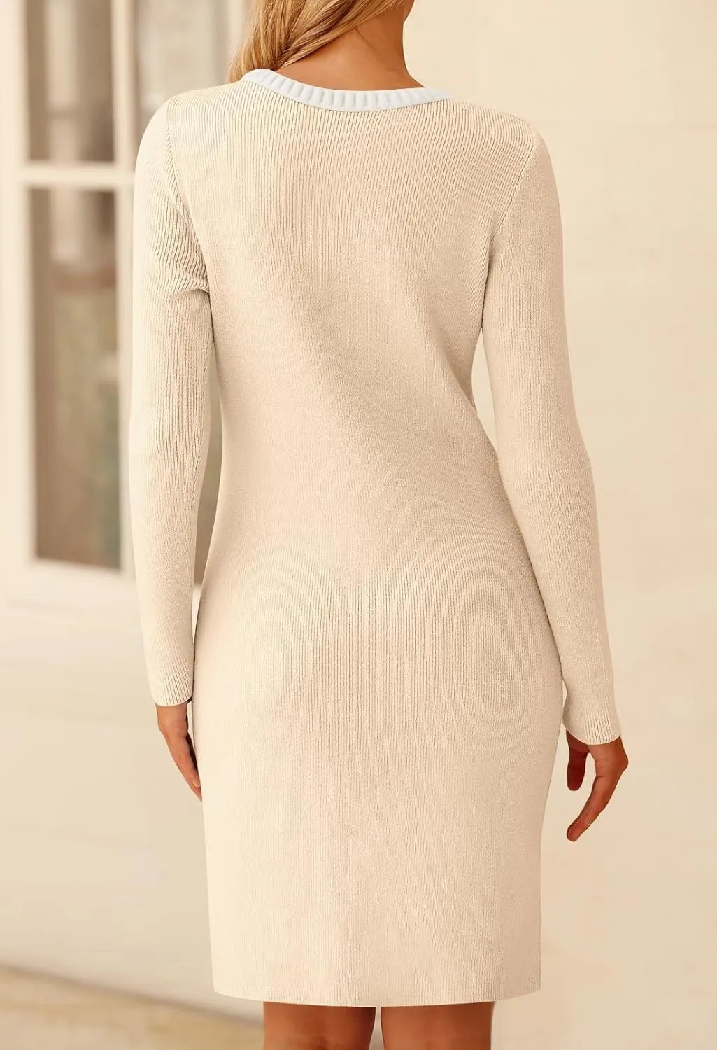 MEROKEETY Women's Long Sleeve Sweater Dress Crew Neck Work Party Vintage Knit Bodycon Short Dresses