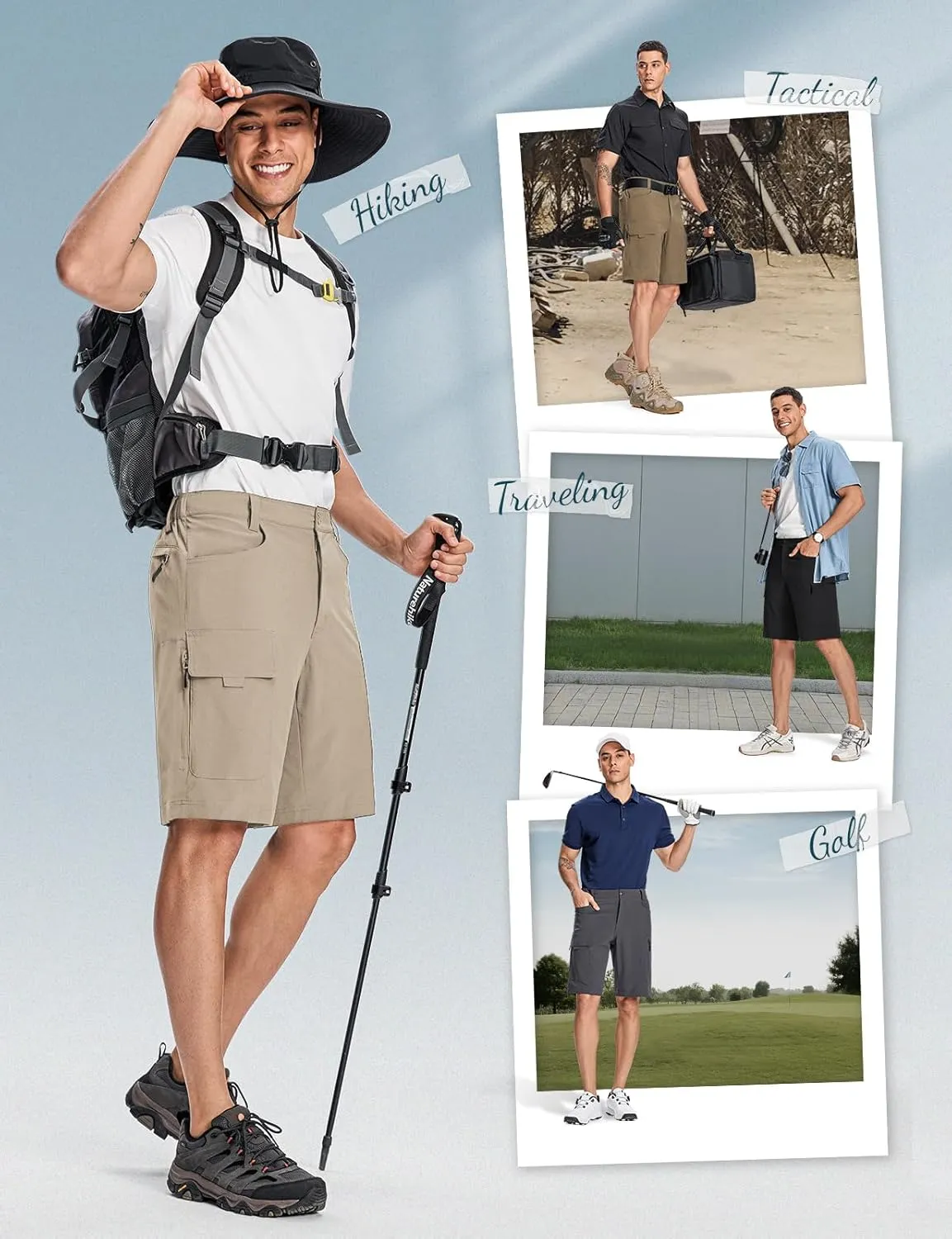Moosehill Mens Cargo Hiking Shorts Lightweight Water Resistant for Casual Golf Work Tactical Fishing with 6 Pockets
