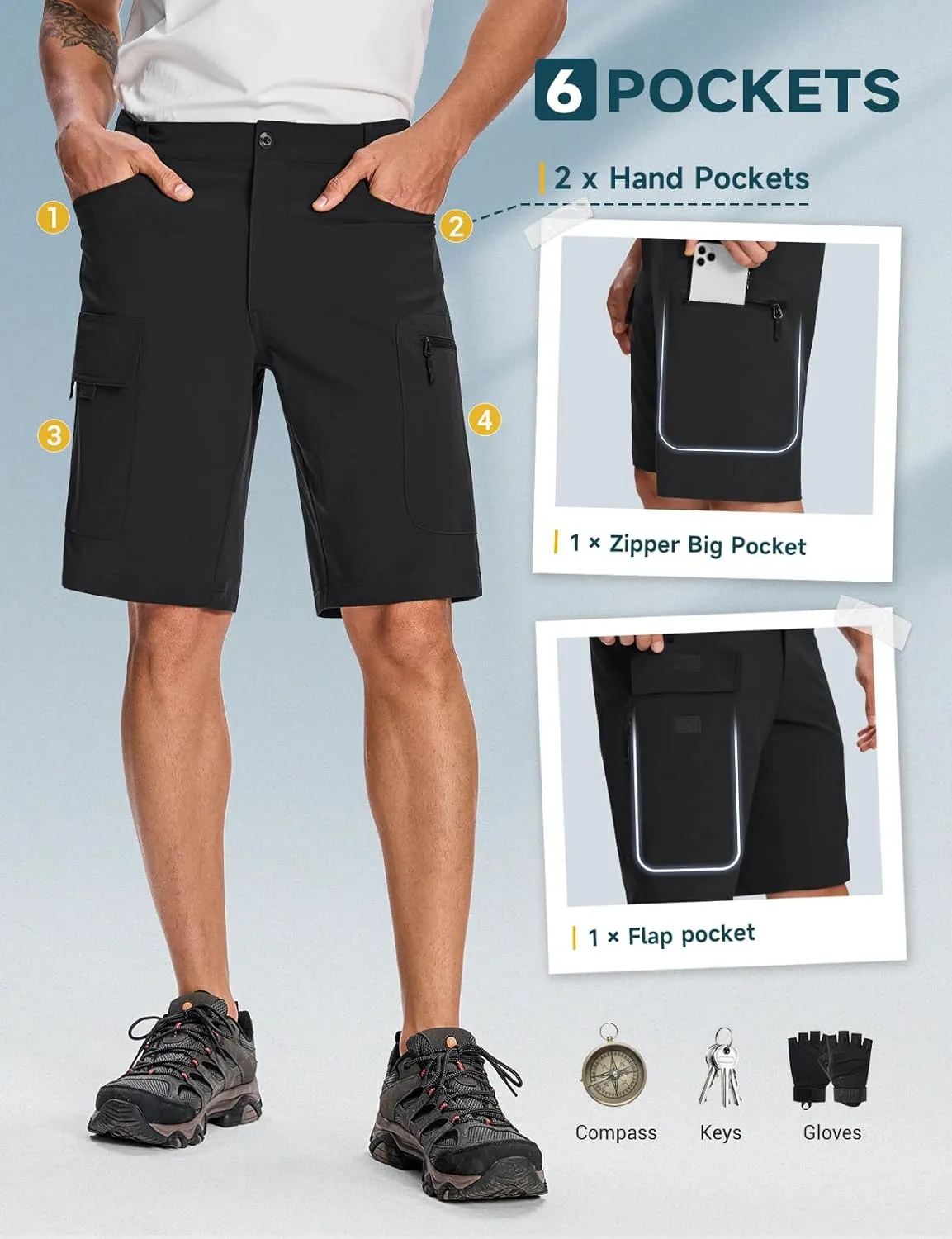 Moosehill Mens Cargo Hiking Shorts Lightweight Water Resistant for Casual Golf Work Tactical Fishing with 6 Pockets
