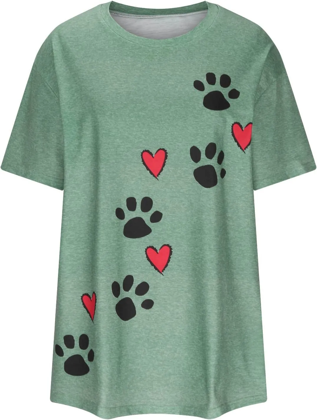 Mzkdieey Cute Dog Paw Print T-Shirts for Women Love Heart Short Sleeve Shirts Dog Lover Tee Dog Mom Tops Summer Casual Blouse