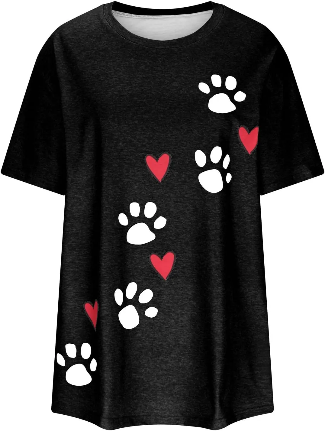 Mzkdieey Cute Dog Paw Print T-Shirts for Women Love Heart Short Sleeve Shirts Dog Lover Tee Dog Mom Tops Summer Casual Blouse