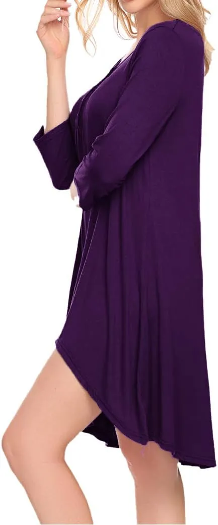 Naggoo Women's 3/4 Sleeve Button V Neck High Low Loose Fit Casual Long Tunic Tops Tee Shirts S-3XL