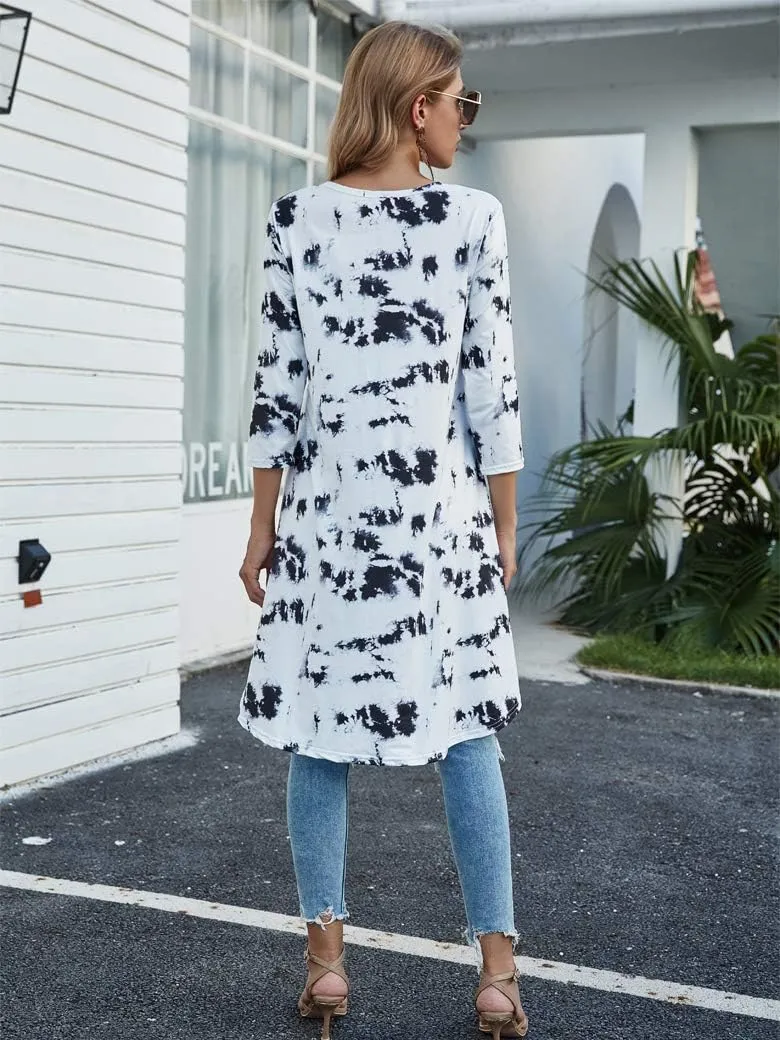 Naggoo Women's 3/4 Sleeve Button V Neck High Low Loose Fit Casual Long Tunic Tops Tee Shirts S-3XL