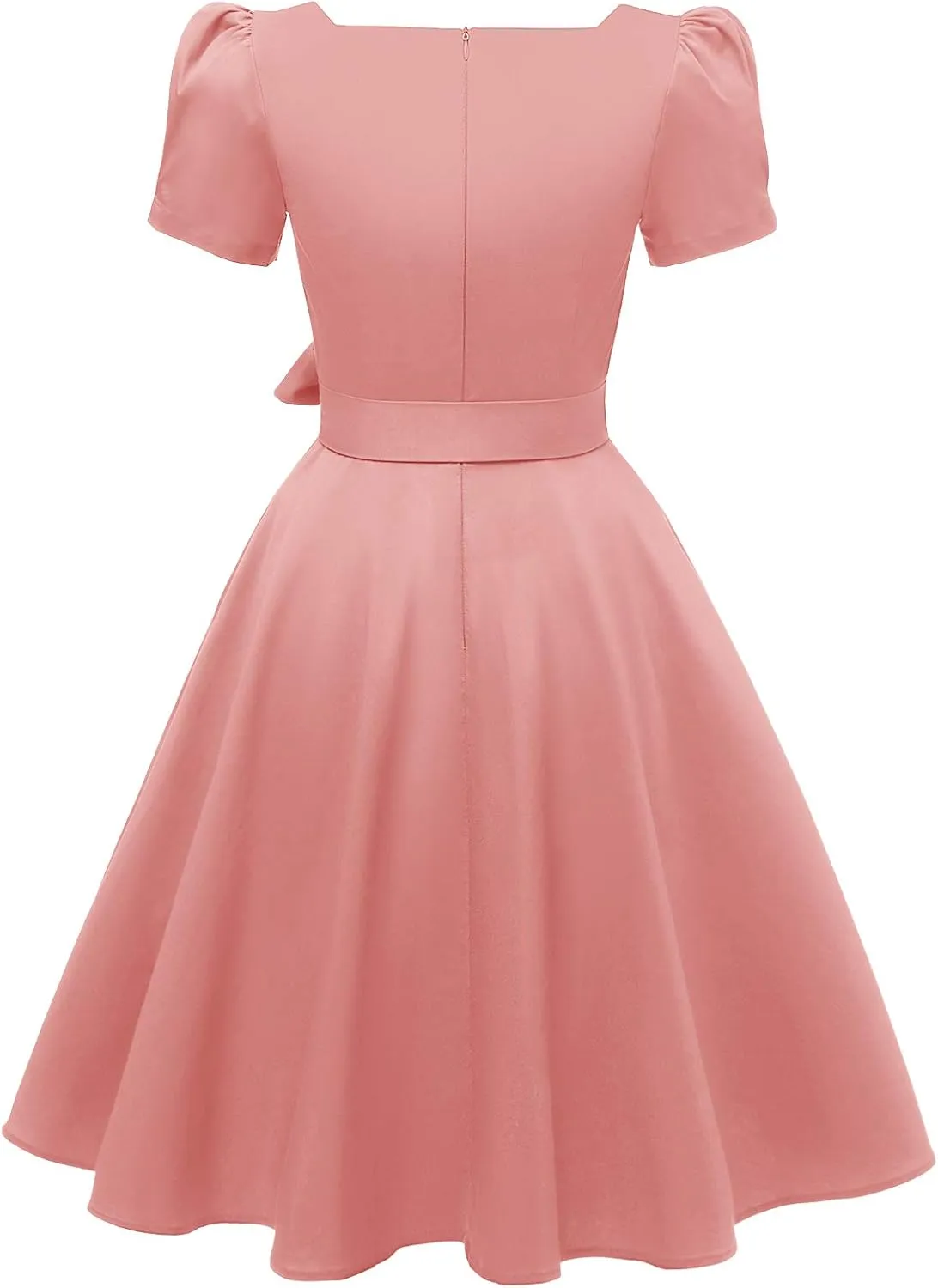 OBBUE Women's Square Neck Dress Vintage 1950s Cocktail Party Dress with Puff Sleeves