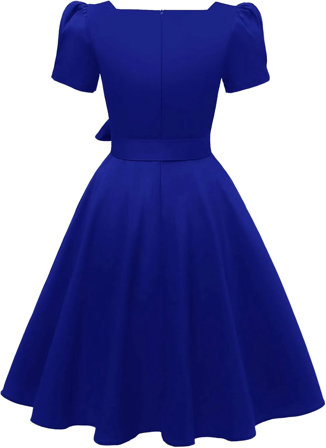 OBBUE Women's Square Neck Dress Vintage 1950s Cocktail Party Dress with Puff Sleeves