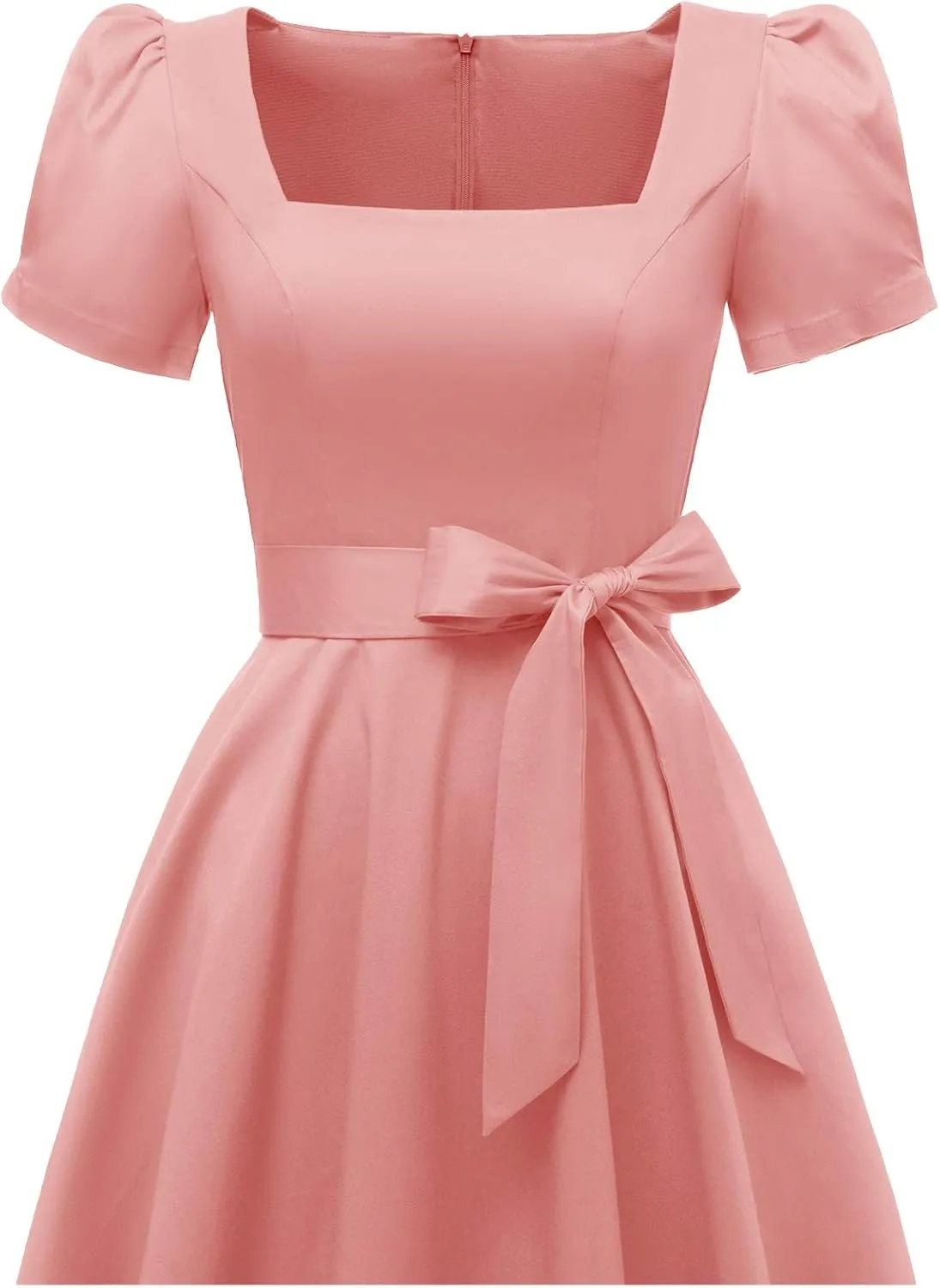 OBBUE Women's Square Neck Dress Vintage 1950s Cocktail Party Dress with Puff Sleeves