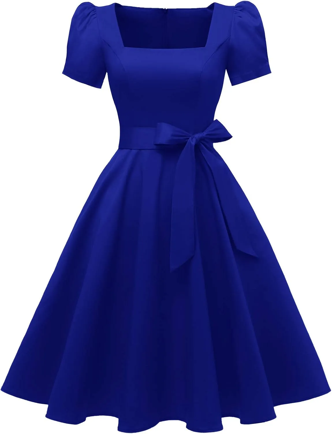 OBBUE Women's Square Neck Dress Vintage 1950s Cocktail Party Dress with Puff Sleeves