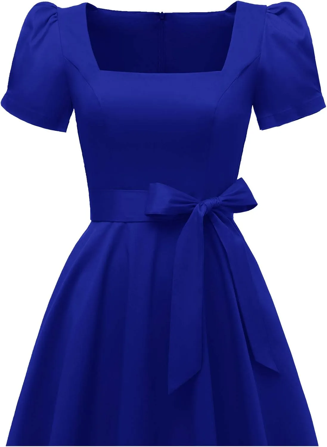 OBBUE Women's Square Neck Dress Vintage 1950s Cocktail Party Dress with Puff Sleeves