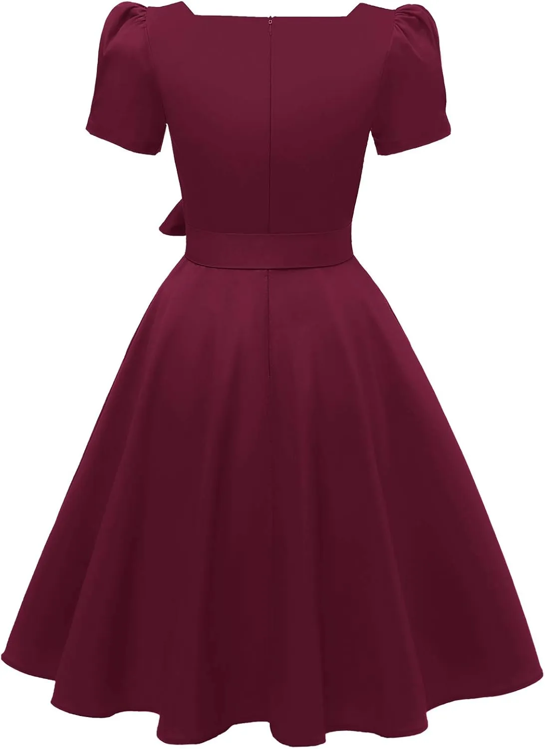 OBBUE Women's Square Neck Dress Vintage 1950s Cocktail Party Dress with Puff Sleeves