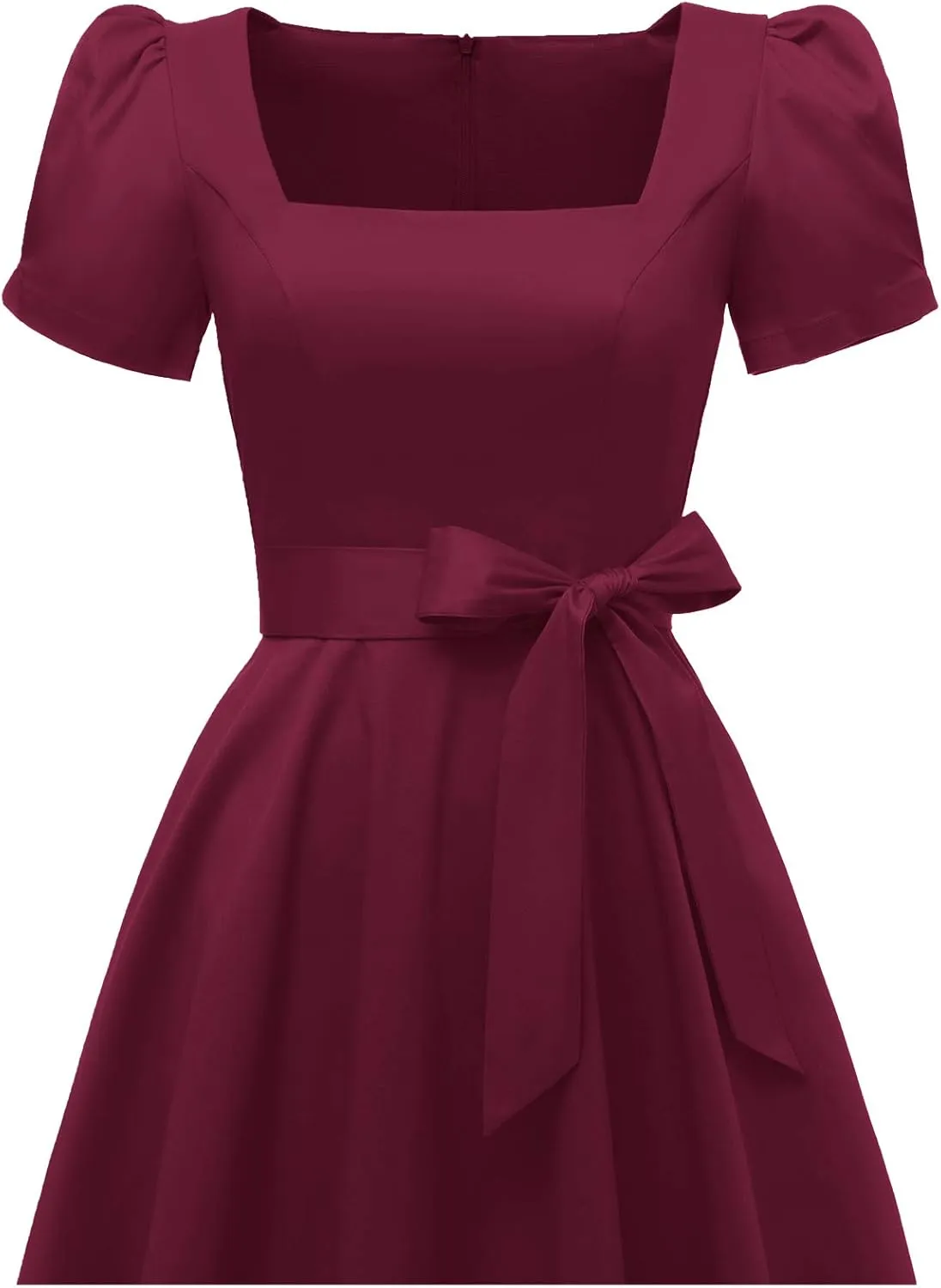 OBBUE Women's Square Neck Dress Vintage 1950s Cocktail Party Dress with Puff Sleeves