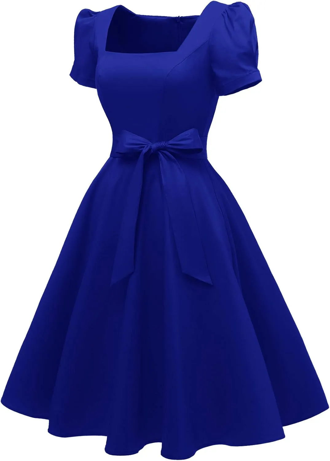 OBBUE Women's Square Neck Dress Vintage 1950s Cocktail Party Dress with Puff Sleeves