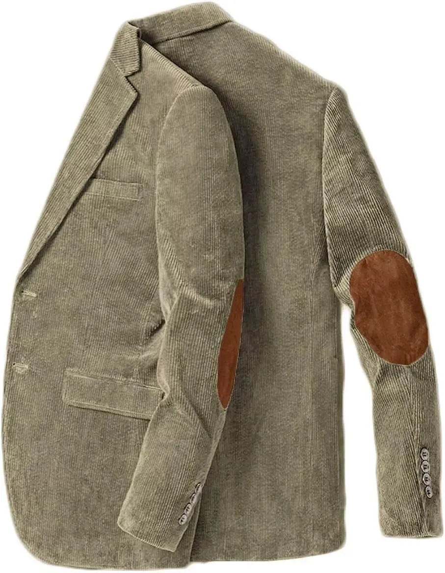 ONAXTDA Men's Corduroy Blazer with Elbow Patch Business Casual Jacket Spring Fall Sport Coats