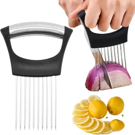 Onion Holder for Slicing, 2025 Upgraded Stainless Steel Lemon Slicer Onion Cutter, Vegetable Cutter Kitchen Chopper Slicing Assistant Tool for Potato and Tomato Avocados Eggs Meat (1)