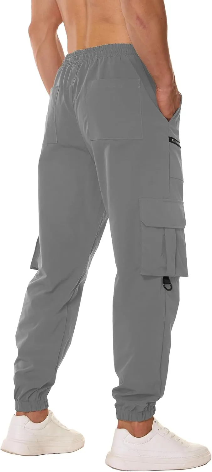 PLEPAN Men's Casual Cargo Pants Elastic Waist Drawstring Joggers Pants Tapered Sweatpants for Men Multi Pockets
