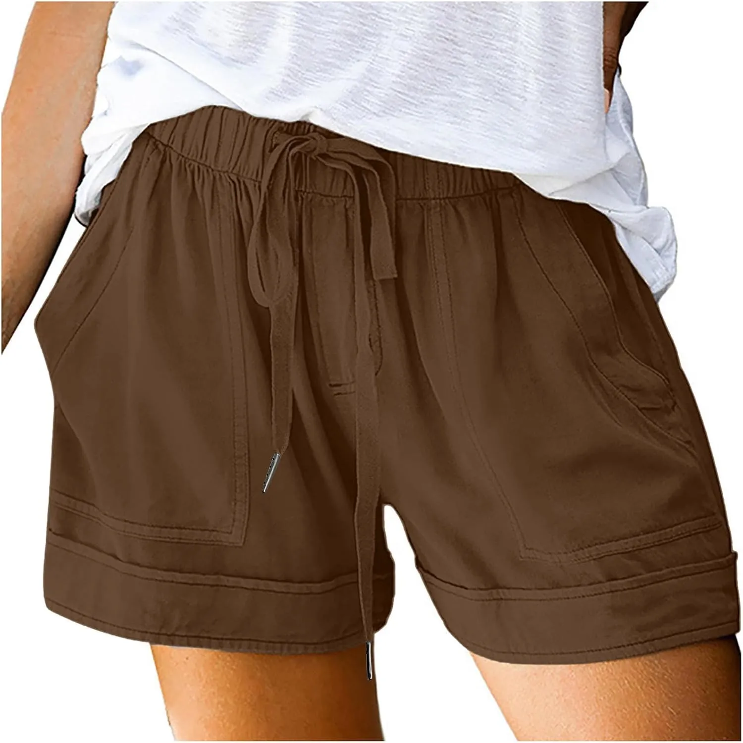 Plus Size Shorts for Women High Waisted Drawstring Cotton Lounge Shorts Pull On Short Casual Pants Summer Outfits