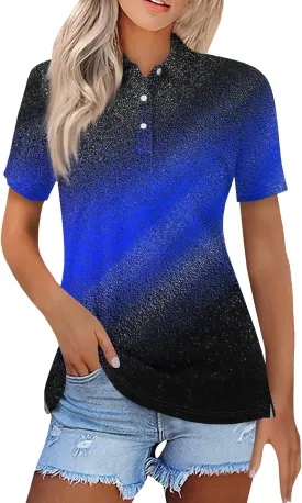 Polo Shirts for Women Short Sleeve Button Down Collared Blouses Casual Print Business Work Summer Tops