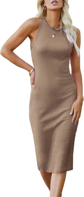PRETTYGARDEN Women Bodycon Midi Dress 2025 Summer Spring Casual Vacation Sundress Fitted Sleeveless Tank Dresses