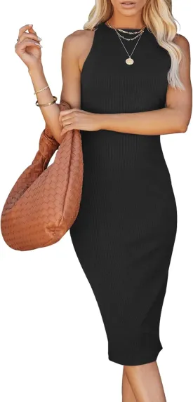 PRETTYGARDEN Women Bodycon Midi Dress 2025 Summer Spring Casual Vacation Sundress Fitted Sleeveless Tank Dresses