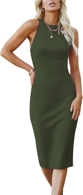 PRETTYGARDEN Women Bodycon Midi Dress 2025 Summer Spring Casual Vacation Sundress Fitted Sleeveless Tank Dresses