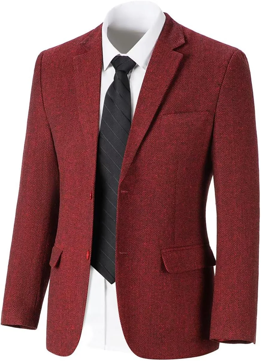 Retro Herringbone Mens Suit Jackets Tweed Slim Fit Sport Coats Prom Business Blazer Casual Men Tux Jacket Wedding Blazers