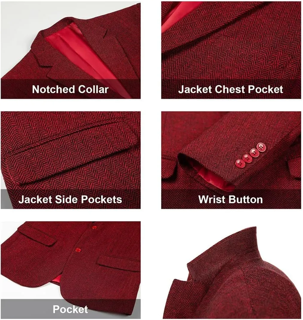 Retro Herringbone Mens Suit Jackets Tweed Slim Fit Sport Coats Prom Business Blazer Casual Men Tux Jacket Wedding Blazers