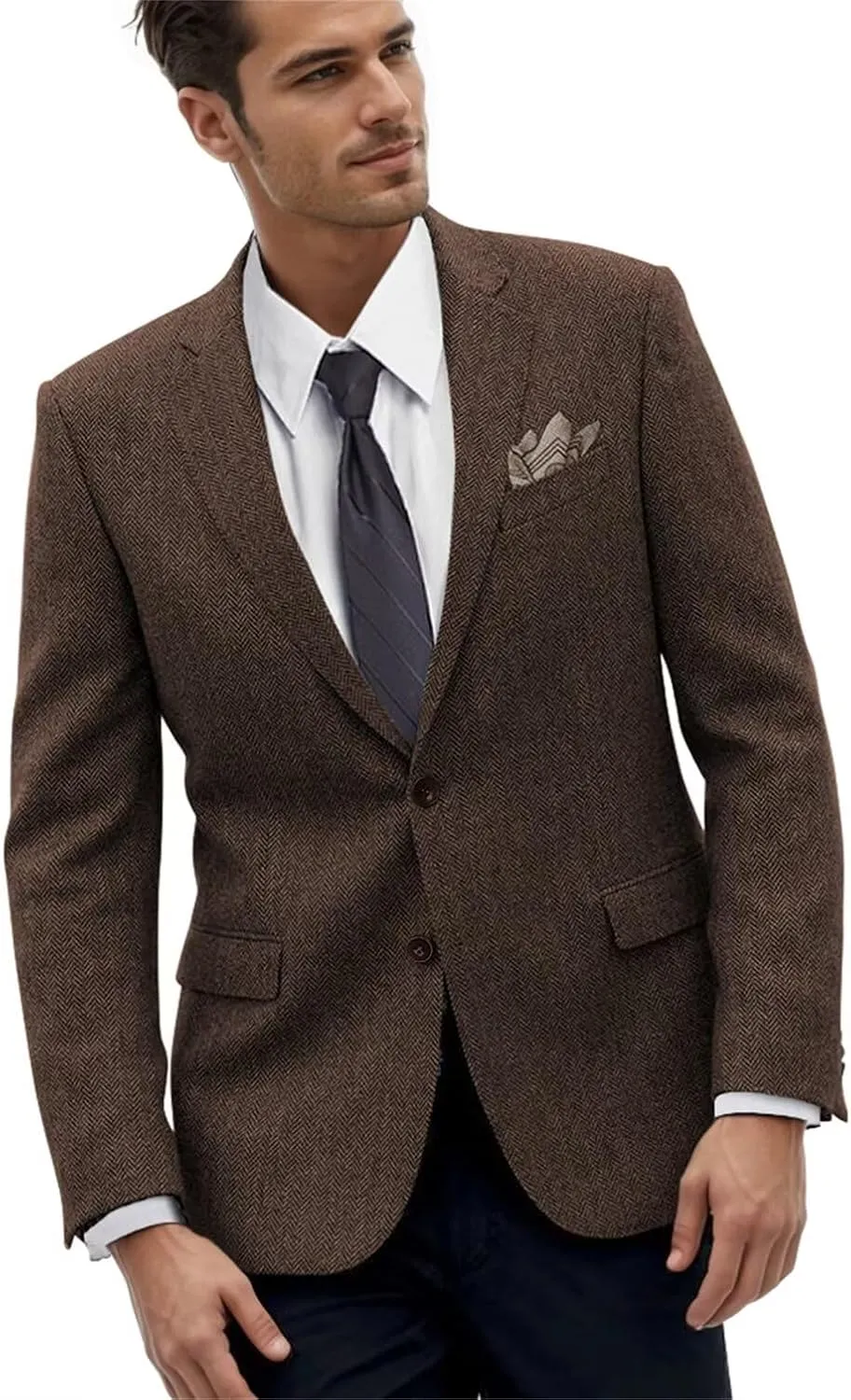 Retro Herringbone Mens Suit Jackets Tweed Slim Fit Sport Coats Prom Business Blazer Casual Men Tux Jacket Wedding Blazers