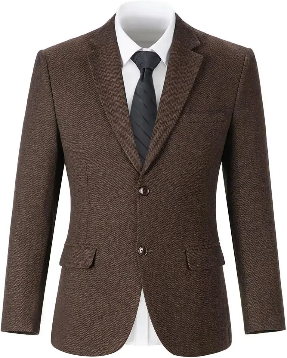 Retro Herringbone Mens Suit Jackets Tweed Slim Fit Sport Coats Prom Business Blazer Casual Men Tux Jacket Wedding Blazers