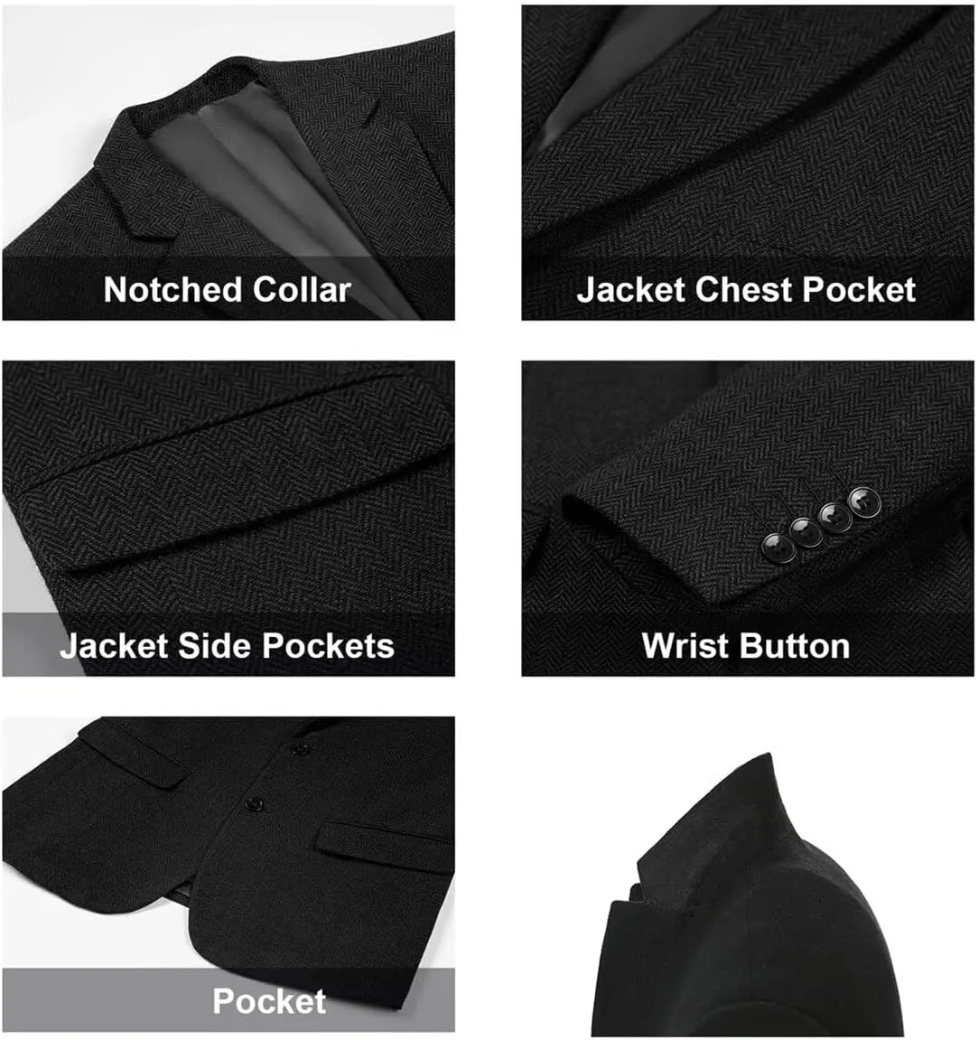 Retro Herringbone Mens Suit Jackets Tweed Slim Fit Sport Coats Prom Business Blazer Casual Men Tux Jacket Wedding Blazers