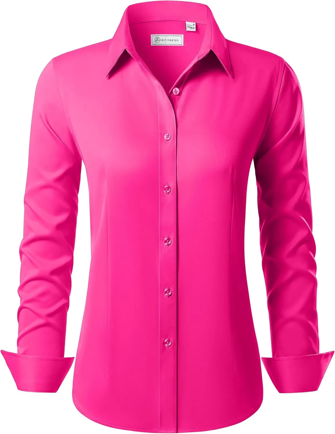 siliteelon Button Down Shirts for Women Long Sleeve Dress Shirts Wrinkle Free Collared Work Office Solid Blouses Tops