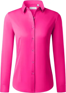 siliteelon Button Down Shirts for Women Long Sleeve Dress Shirts Wrinkle Free Collared Work Office Solid Blouses Tops