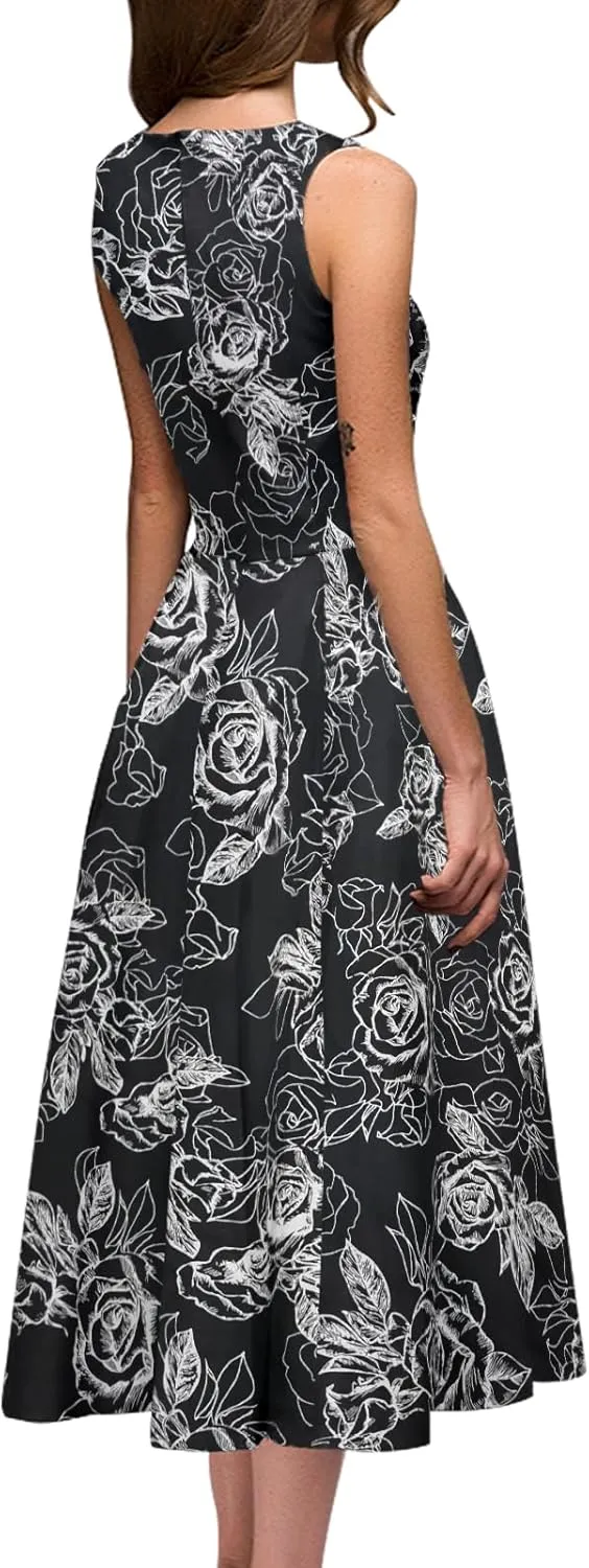 Simple Flavor Women's Vintage Dress Sleeveless O-Neck Party Cocktail Dress